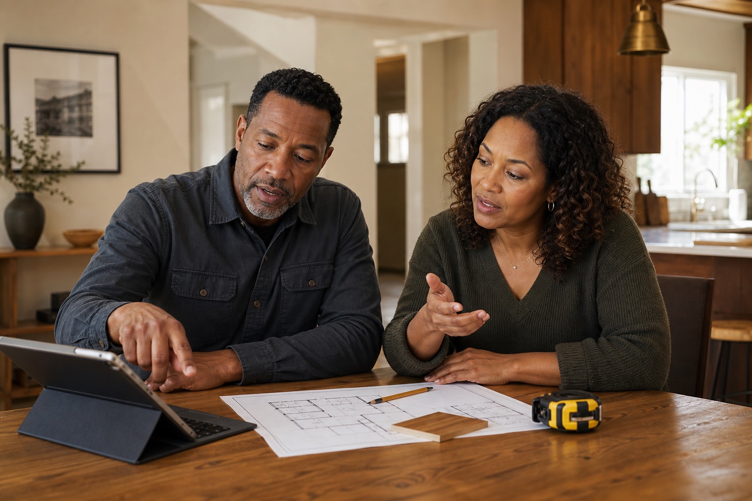 Construction professionals reviewing a residential project plan